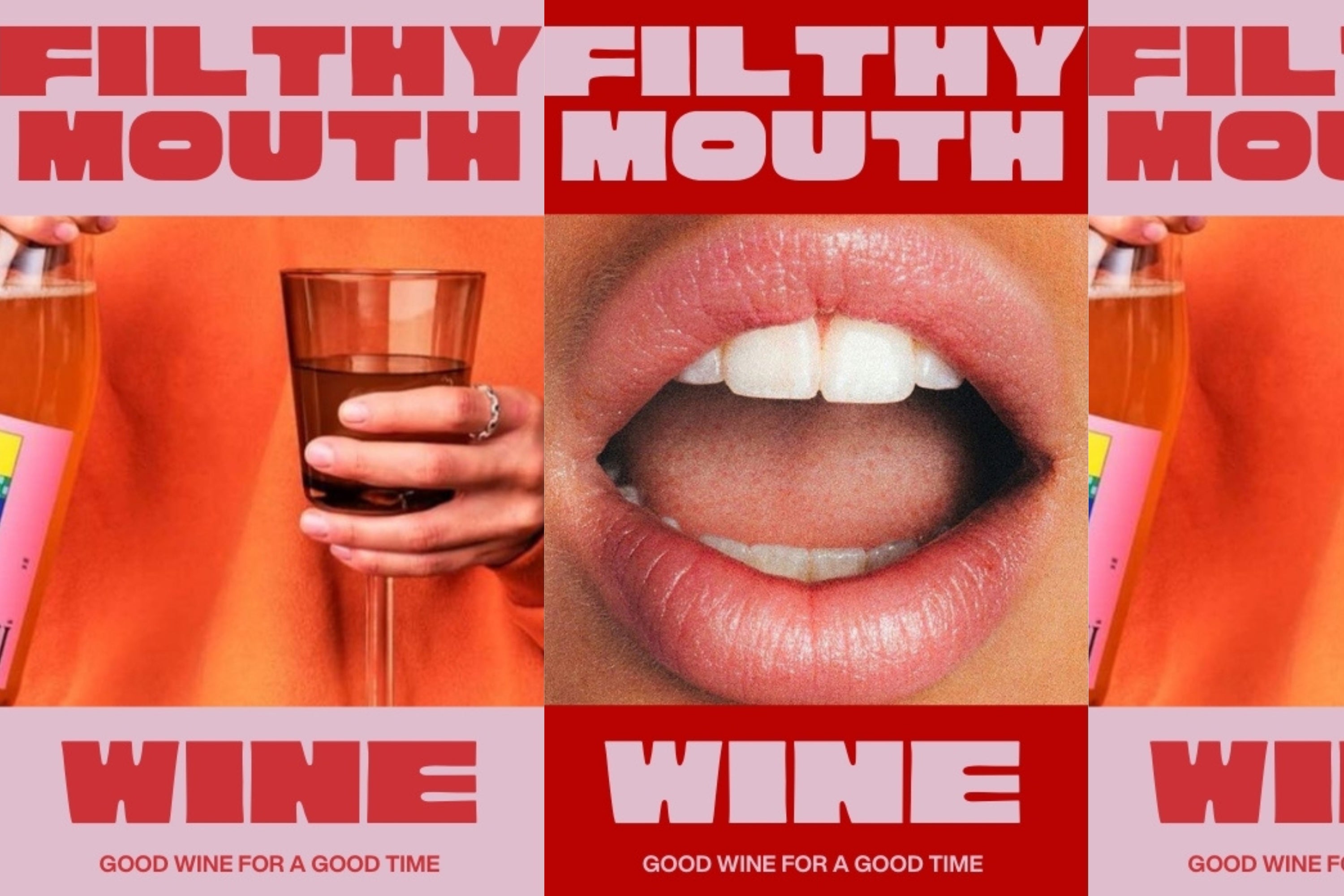 Social media graphics created for Filthy Mouth wine targeting Gen-Z.